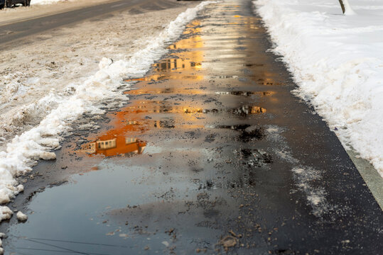 de-icing salt spreaded on the pavement