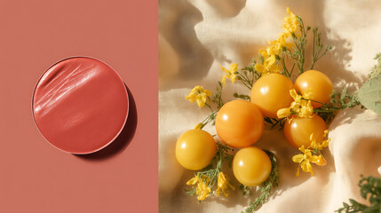 Coral Tinted Balm with Fresh Yellow Berries and Greenery