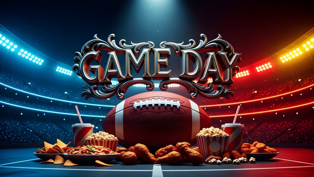 Bold metallic elements and powerful stadium lights define this dynamic sports design, delivering intensity and excitement around the biggest US game.Bold metallic elements and powerful stadium lights 