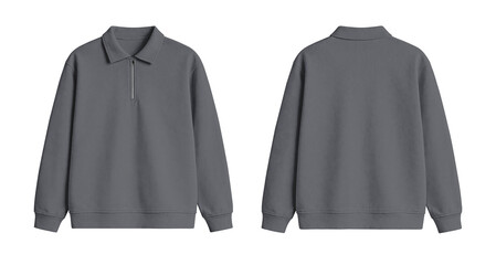 Blank Dark Gray Quarter Zip Polo Sweatshirt Mockup Front and Back Isolated on Transparent Background © Drip