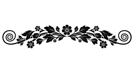 an elegant floral design featuring swirling leaves and delicate blossoms presented in a striking black and white silhouette high quality professional © GDOthoi02