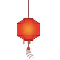 Geometric red chinese lantern with tassels for lunar new year and mid-autumn festival, isolated on transparent background 