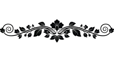 an elegant floral design with swirling vines and blossoming petals rendered in a striking black and white silhouette high quality professional © GDOthoi02