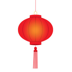 Red hanging chinese lantern illustration, glowing paper lamp for lunar new year and mid- autumn festival, isolated on transparent background 