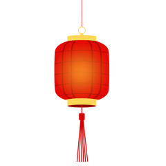 Glowing red chinese lantern with red tassel isolated on transparent background 