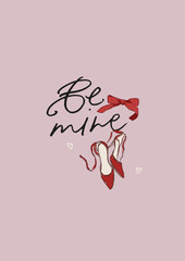 Vector poster illustration of shoes and bow. Romantic love symbol perfect for Valentines Day holiday, wedding designs, posters, invitations and festive decor.