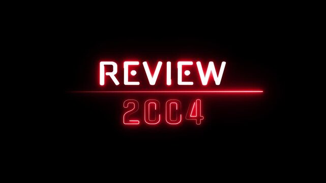 Review 2004 neon text animation. Business planning with focus on goals. Review financial target. Strategy digital technology success planning.