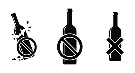 A stark depiction of broken and prohibited wine bottles presented in a bold black and white design a striking silhouette © GDOthoi02