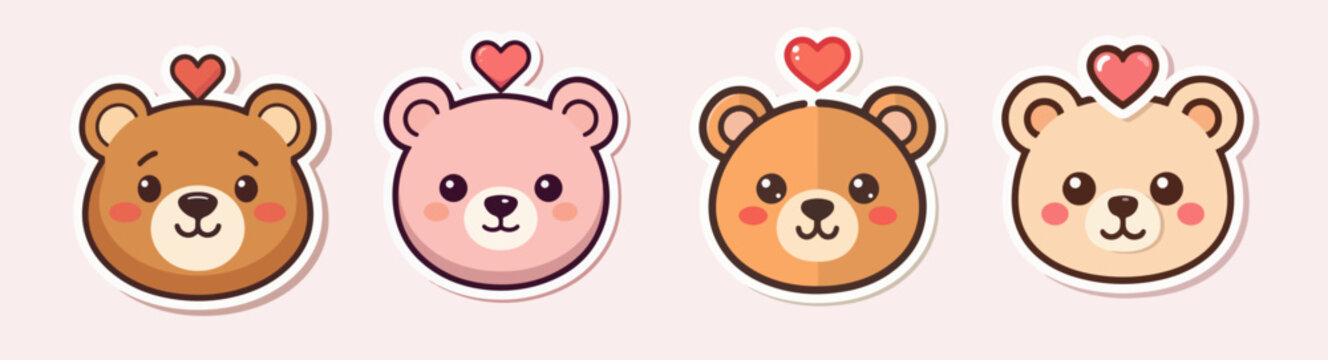 Vector illustration of a bear with a heart above its head, incorporating a flat design style, featuring bold lines, simple shapes