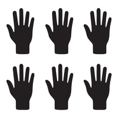 Obraz premium Set of Six Identical Solid Black Hand Silhouettes with Open Palms for Symbolic Identity and Support Themes