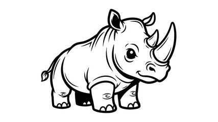 Obraz premium Rhino Illustration: A charming, monochrome illustration of a rhinoceros, featuring a detailed depiction of its unique horn and sturdy build.