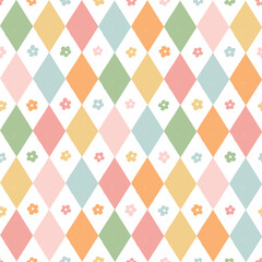 Colorful rhombus floral pattern for nursery prints, textile, scrapbooking, stationery, wallpaper, wrapping paper, packaging, digital paper, etc. EPS 10
