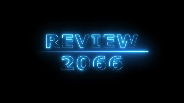 Review 2066 neon text animation. Business planning with focus on goals. Review financial target. Strategy digital technology success planning.