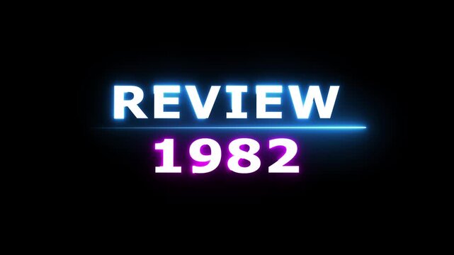 Review 1982 neon text animation. Business planning with focus on goals. Review financial target. Strategy digital technology success planning.