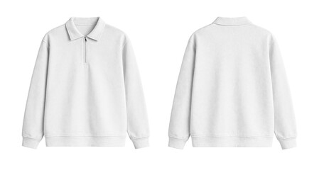 Blank White Quarter Zip Polo Sweatshirt Mockup Front and Back Isolated on Transparent Background © Drip