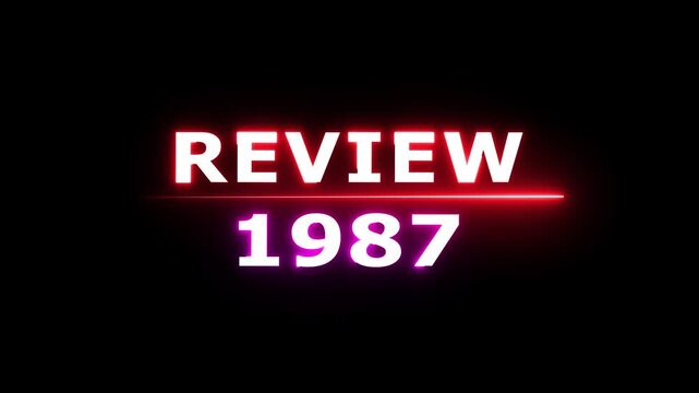 Review 1987 neon text animation. Business planning with focus on goals. Review financial target. Strategy digital technology success planning.