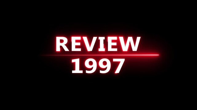 Review 1997 neon text animation. Business planning with focus on goals. Review financial target. Strategy digital technology success planning.