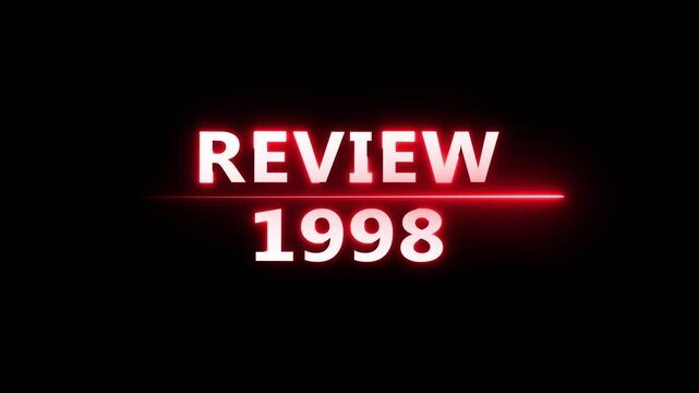 Review 1998 neon text animation. Business planning with focus on goals. Review financial target. Strategy digital technology success planning.