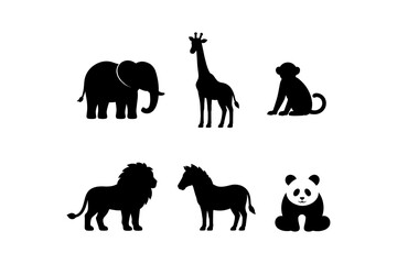 Fototapeta premium Silhouette set of african and asian animals in simple black design
