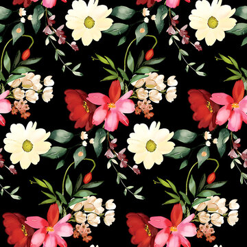 Textile digital designe by seamless pattern by illustration and black coloure background pattern