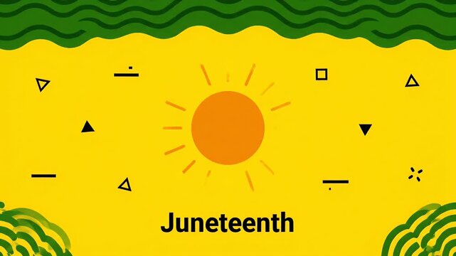 Juneteenth illustration with a bright sun on a yellow and green background.