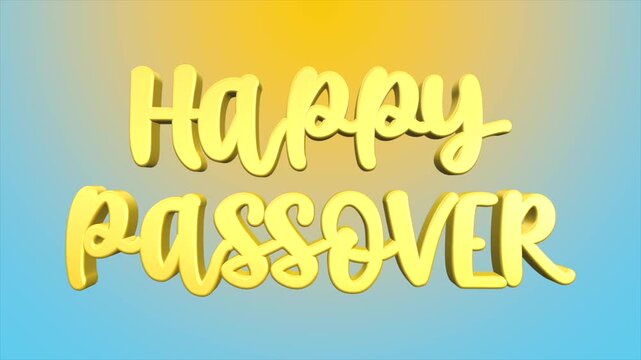 Happy passover celebration animation with yellow 3d typography on blue and yellow background