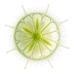 Detailed microscopic green organism with segmented internal structure