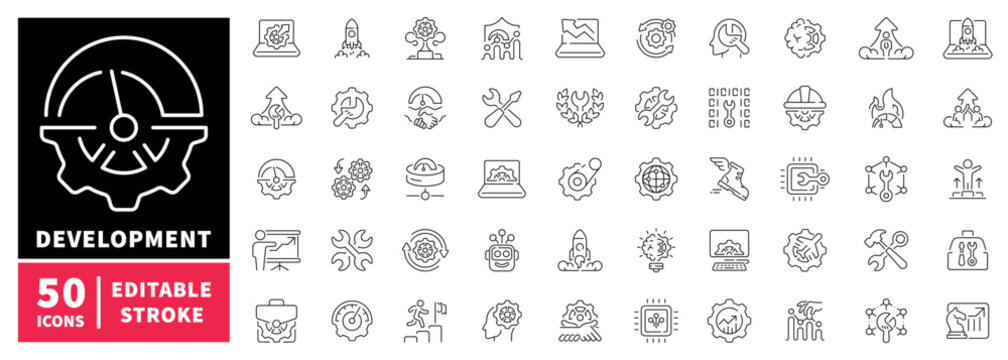 Business development editable line icons set. growth, innovation symbols