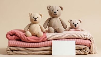 Cute Teddy Bears on Folded Blankets Isolated on Transparent Background