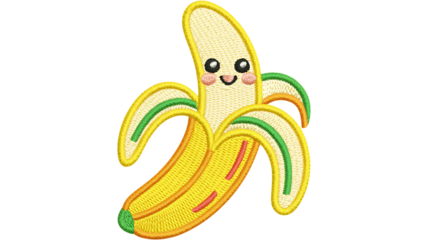 Cute Kawaii Banana Embroidery Style Stitched Textile Patch Icon Illustration.