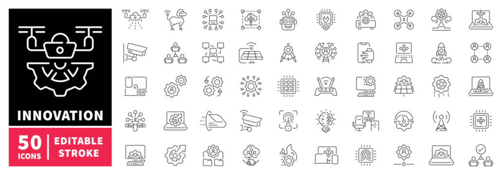 Innovation editable line icons set: technology, futuristic symbols