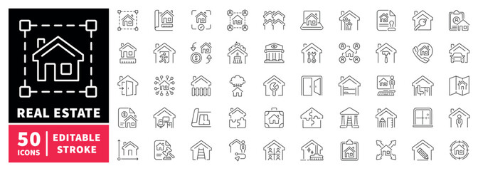 Real estate editable line icons set: property and architecture symbols © Jocelyn_Flores