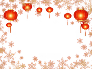 Celebratory chinese lanterns with snowflakes isolated on transparent background