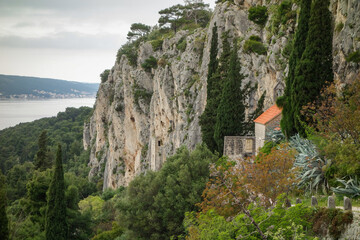 chapel embedded in the rocky wall at Marjan Forest Park in Split, Croatia