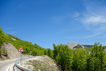 highway on a route in Lovcen Mountains near Cetinje and Kotor, Montenegro
