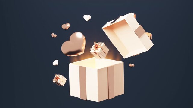 Opening gift box with dark background. Holiday gift. Valentines Gift. Holiday sales promotion and so on, 3d rendering.