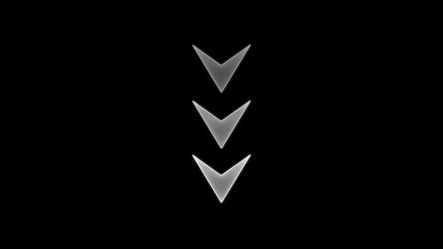 Three Gray Arrows Pointing Downward with Reflection arrow icon neon animation video. 