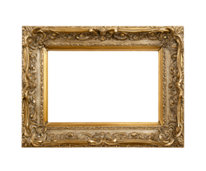 Ornate golden baroque style picture frame with intricate carvings and a vintage patina, showcasing detailed floral motifs and elegant scrollwork for a luxurious aesthetic