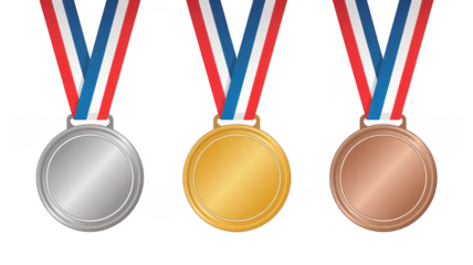 Gold, silver, and bronze medals with ribbons gold medal isolated on a transparent background