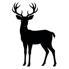 Fototapeta premium A black silhouette of a deer with large antlers on a white background