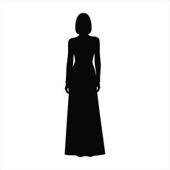 Woman silhouette in black dress standing and walking