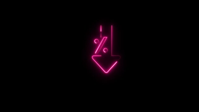 Pink Neon Downward Arrow With Percentage Symbol background 4k animation video. 