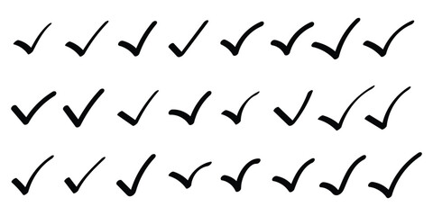 Check tick mark icon set. Cross box x check mark checkbox list vector hand drawn sketch doodle brush marker checklist symbol wrong right circle. hand drawn, grunge. hand drawn scrabble tick X mark.  © HIKESTUDIO 9