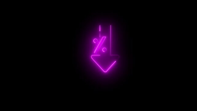 Purple Neon Downward Arrow With Percentage Symbol background 4k animation video. 