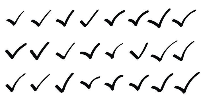 Check tick mark icon set. Cross box x check mark checkbox list vector hand drawn sketch doodle brush marker checklist symbol wrong right circle. hand drawn, grunge. hand drawn scrabble tick X mark. 