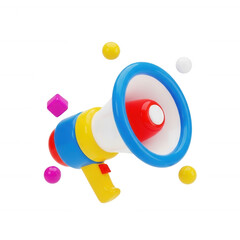 Vibrant 3d megaphone with colorful particles for marketing and promotion