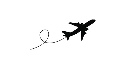 A minimalist depiction of an airplane leaving a swirling trail in a simple design showcasing a striking silhouette high quality professional