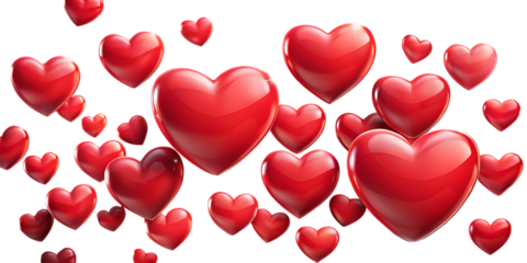 Multiple red hearts floating on white background isolated on a transparent background