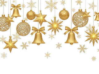 Golden holiday ornaments isolated on transparent background