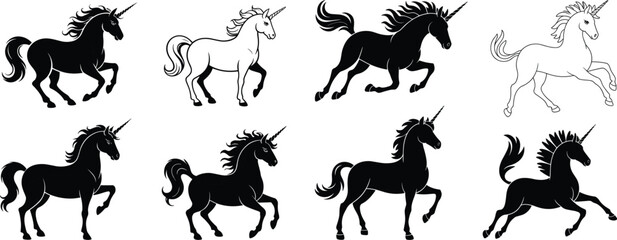 Naklejka premium Magical unicorn silhouette vector design perfect for fantasy branding, party invitations, greeting cards, and creative graphic projects.